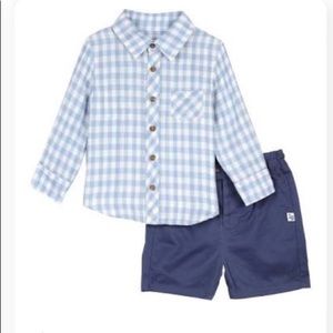 Little Brother Long Sleeve Gingham top & Short Set